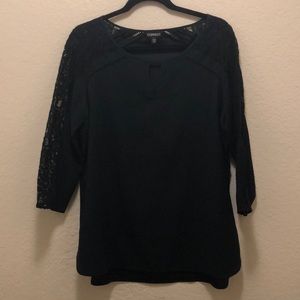 Black Express Blouse with Sheer Lace 3/4 Sleeves